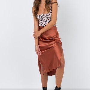 Princess Polly Copper Satin Midi Skirt